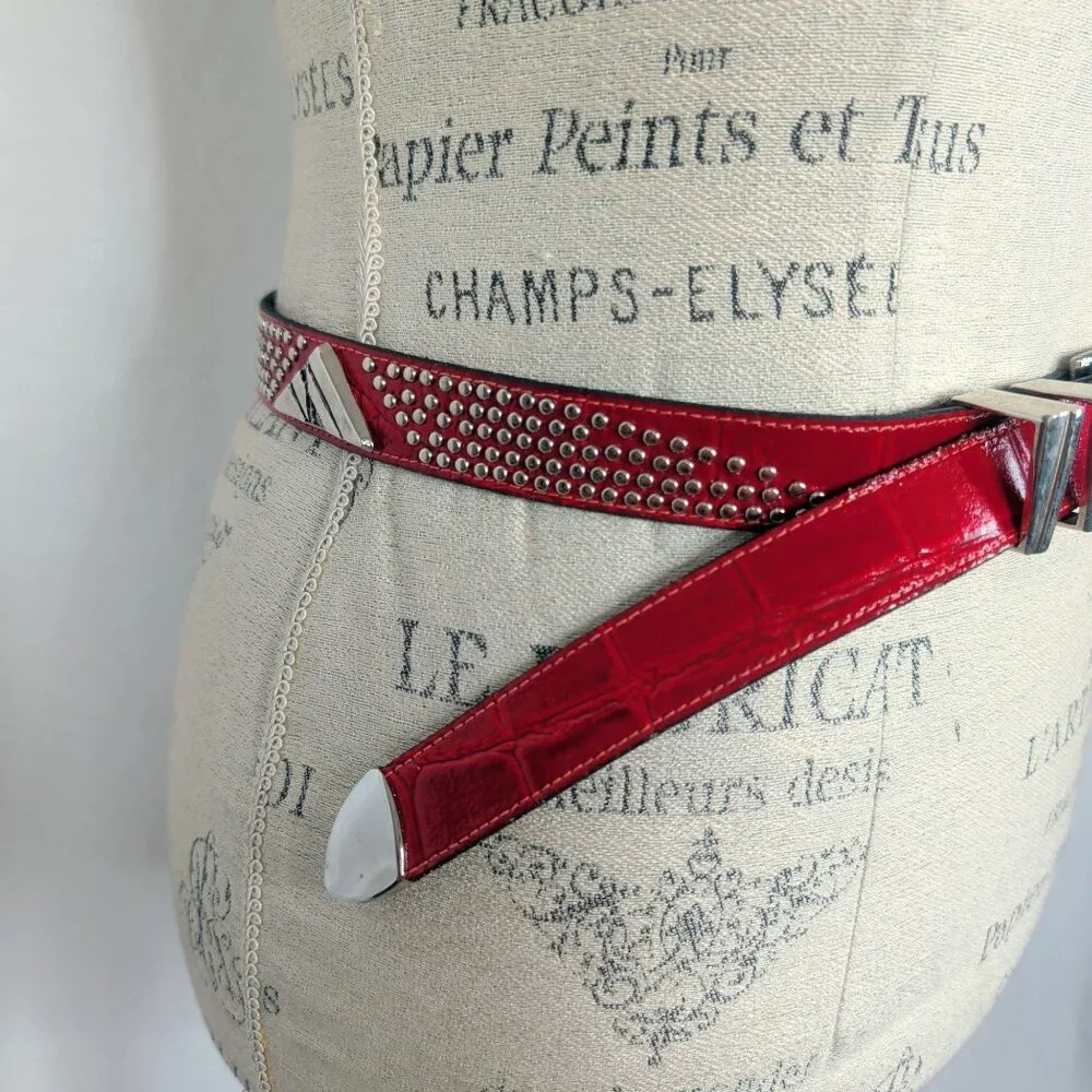 Vintage Apple Acc NY Red Leather Belt Small Studs